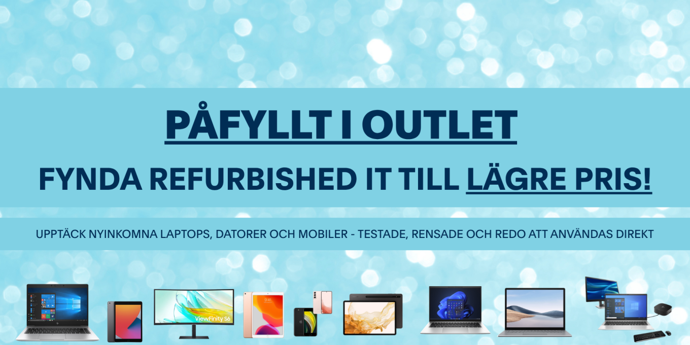 Fynda begagnad dator, mobil, skärm, tillbehör i Inregos outlet till bra priser