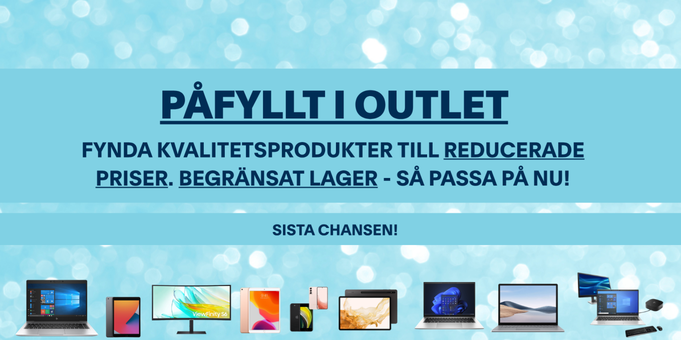 Fynda begagnad dator, mobil, skärm, tillbehör i Inregos outlet till bra priser