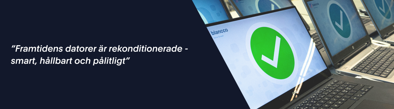 Laptop med en grön bock på skärmen som visar att allt är klart eller godkänt