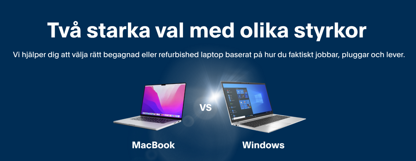 MacBook och Windows laptops i refurbished skick för olika användningsområden