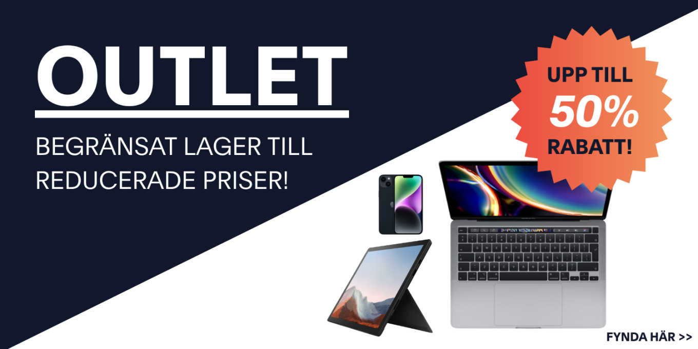 Fynda begagnad dator, mobil, skärm, tillbehör i Inregos outlet till bra priser