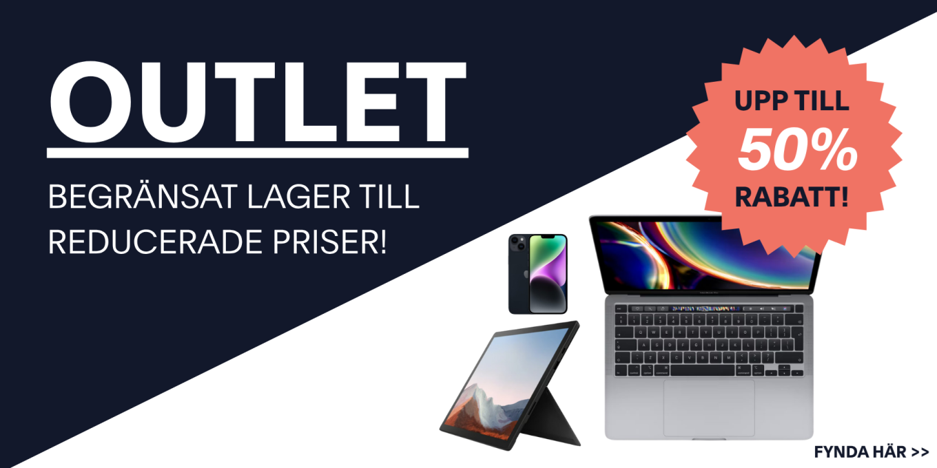 Fynda begagnad dator, mobil, skärm, tillbehör i Inregos outlet till bra priser