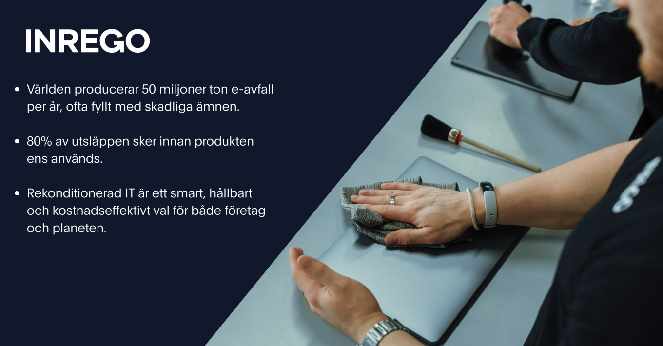 Renovering av bärbara datorer på Inrego, tekniker förbereder laptops för försäljning med specialverktyg och utrustning.